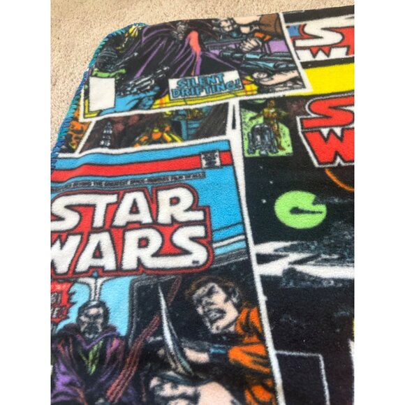 Star Wars Comic Book Fleece Blanket 24" x 58” Blue Yarn Edging Great Condition - Picture 6 of 8